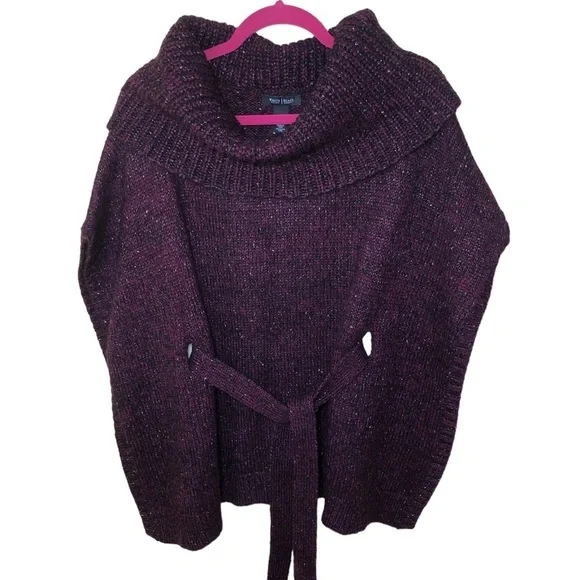 WHITE House black market Marl belted poncho sweater size S - Picture 2 of 10